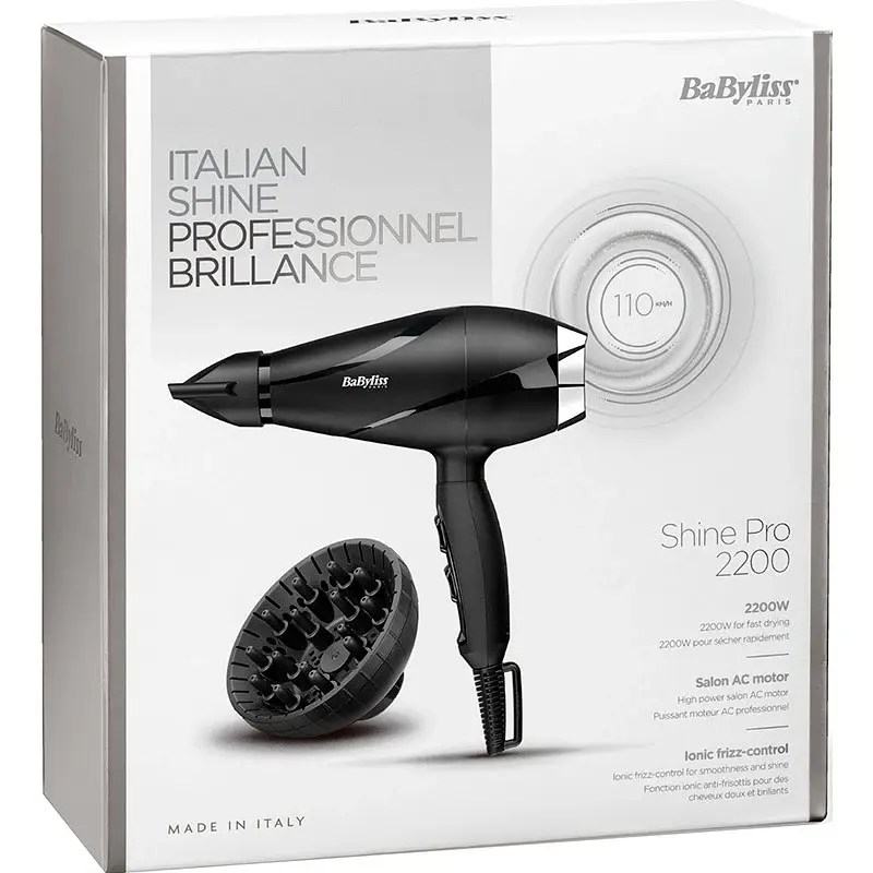 Фен BaByliss, 2200Вт, 2 режими, дифузор, іоніз-я, хол. обдув, чорний - фото 6