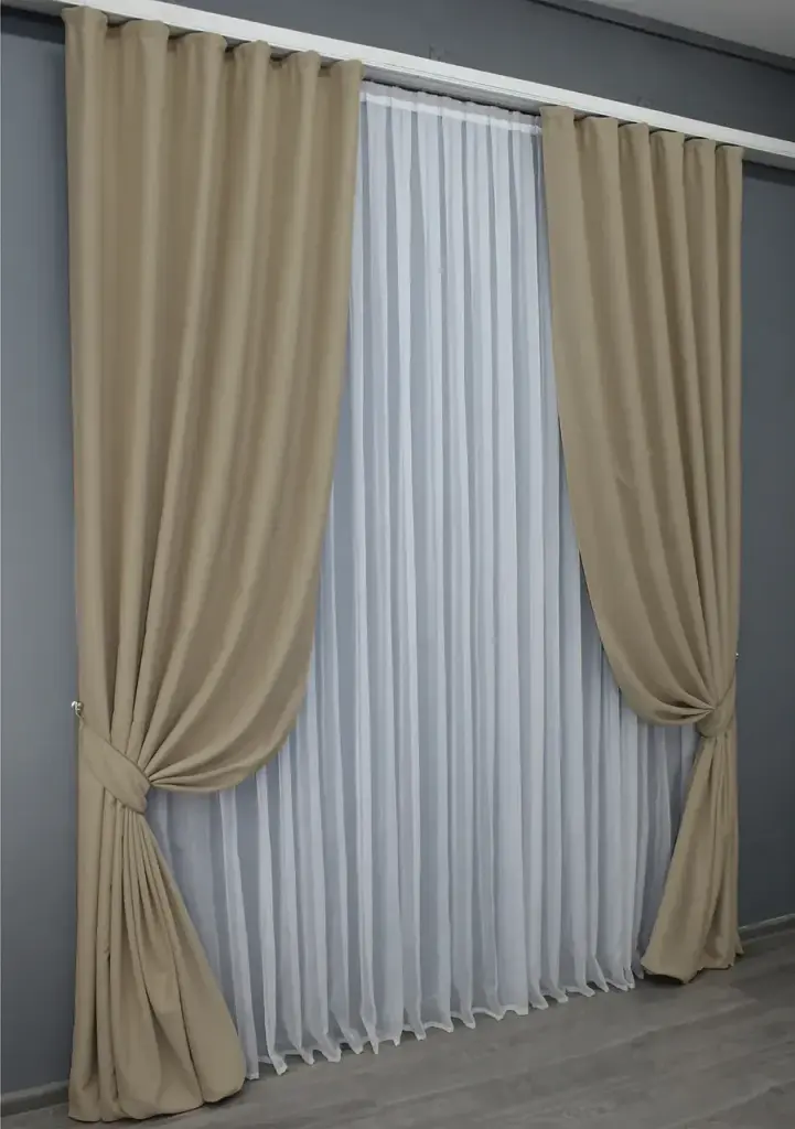 Комплект штор VR-Textil Midnight блекаут 2 шт 100x290 см темний бежевий (1230ш) - фото 3
