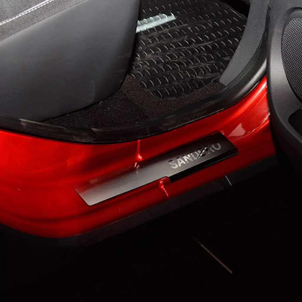 Накладки на пороги для Renault Sandero II 2012-2020 Нержавіюча сталь із загином та Логотипом 4 шт (Premium P-RE30) - фото 2