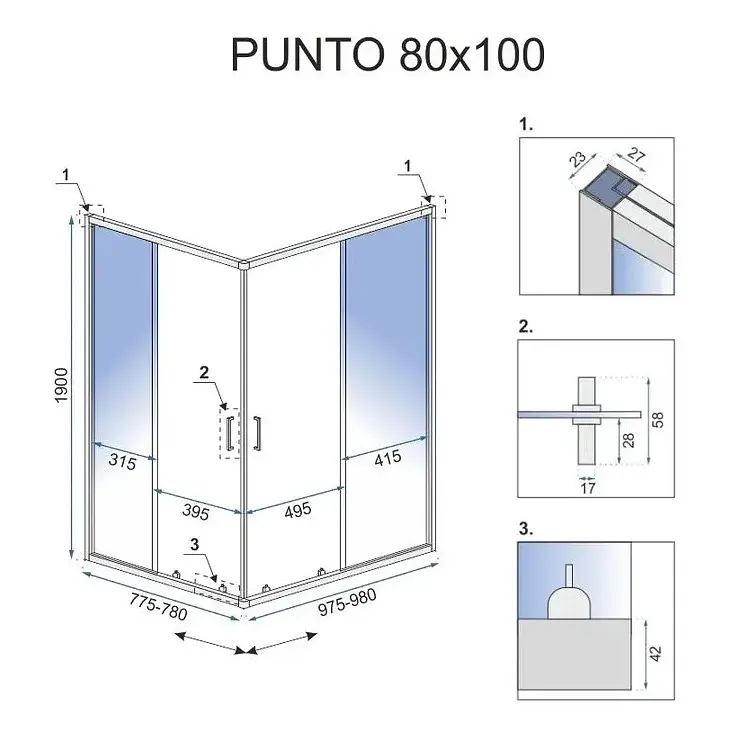 Душова кабіна Rea Punto 80x100 gold розсувна REA-K6442, Золотий, Універсальна, прозорий, золотий - фото 6