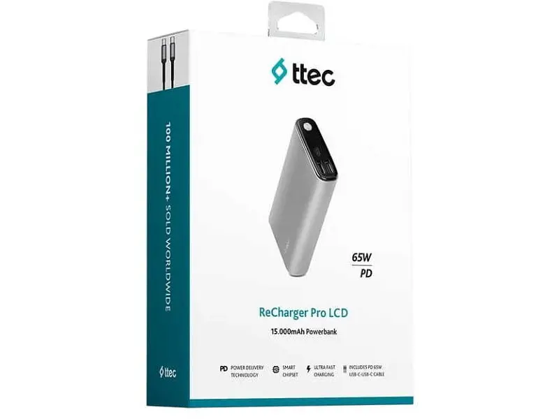 Зовнішній акумулятор (Power Bank) Ttec 15000mAh ReCharger Pro 65W Space Gray (2BB216UG) - фото 6