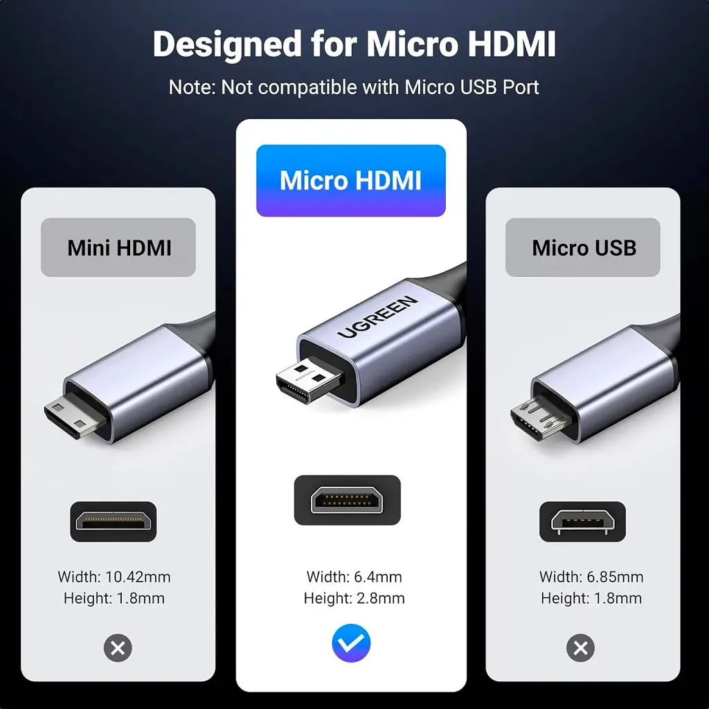 Кабель мультимедійний HDMI M to HDMI micro M 1.0m V2.1 8K60Hz HD164 black Ugreen (15516) - фото 7