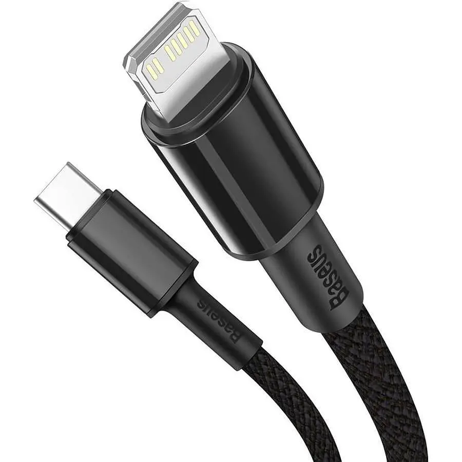 Кабель Baseus Lightning Type-C to Lightning PD 20W 1M High Density Braided Black (CATLGD-01) - фото 2