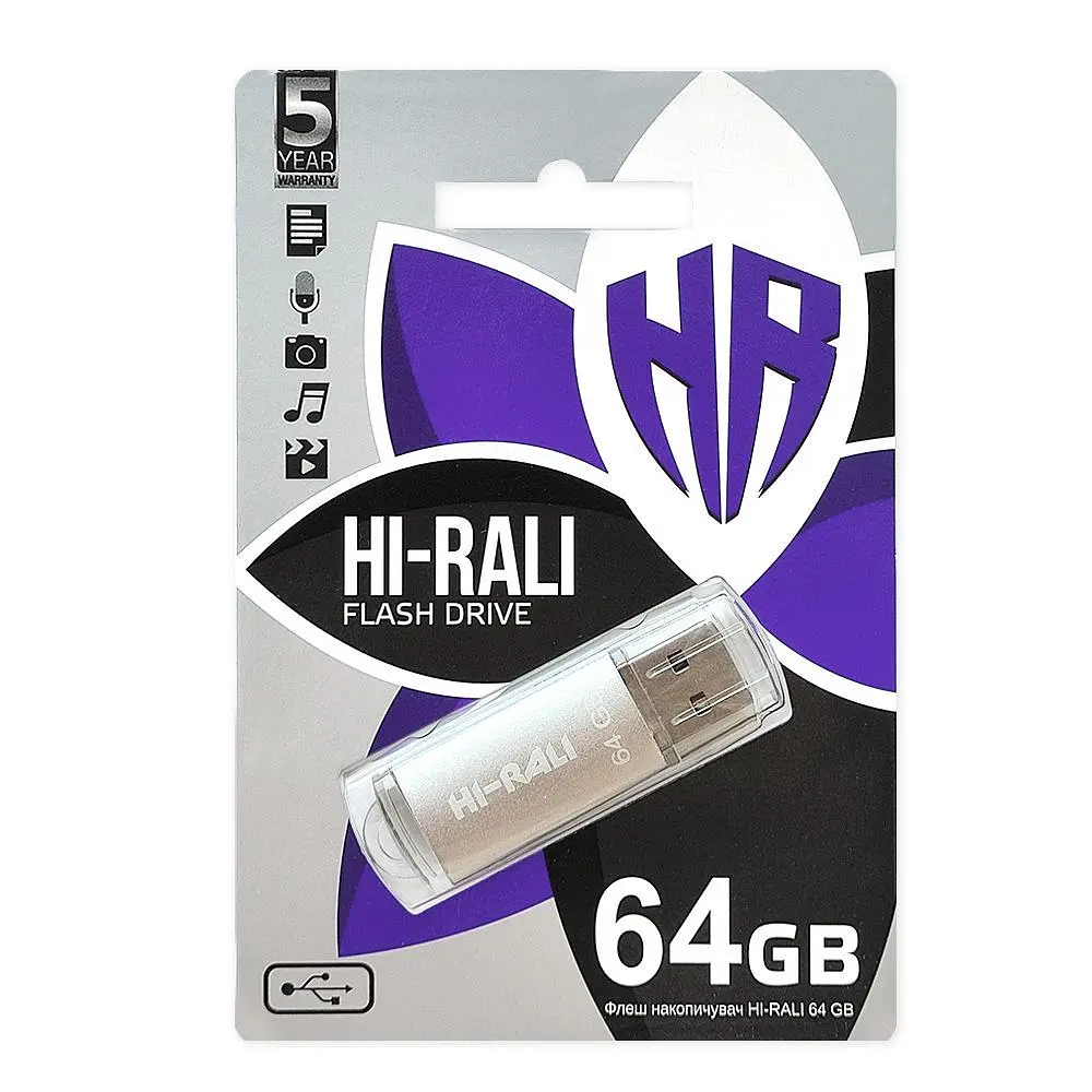 Флеш-накопичувач USB 64GB Hi-Rali Rocket Series Silver (HI-64GBVCSL) - фото 2