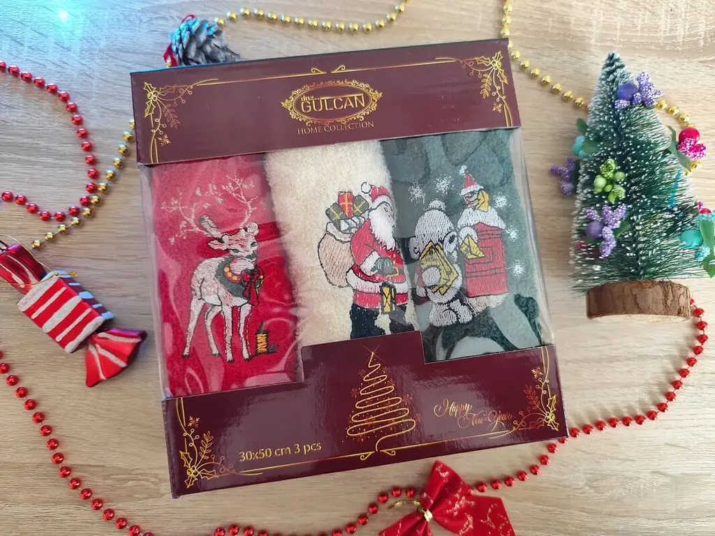 Набір новорічних рушників Gulcan 3 штуки 30x50 Merry Christmas 2 - фото 2