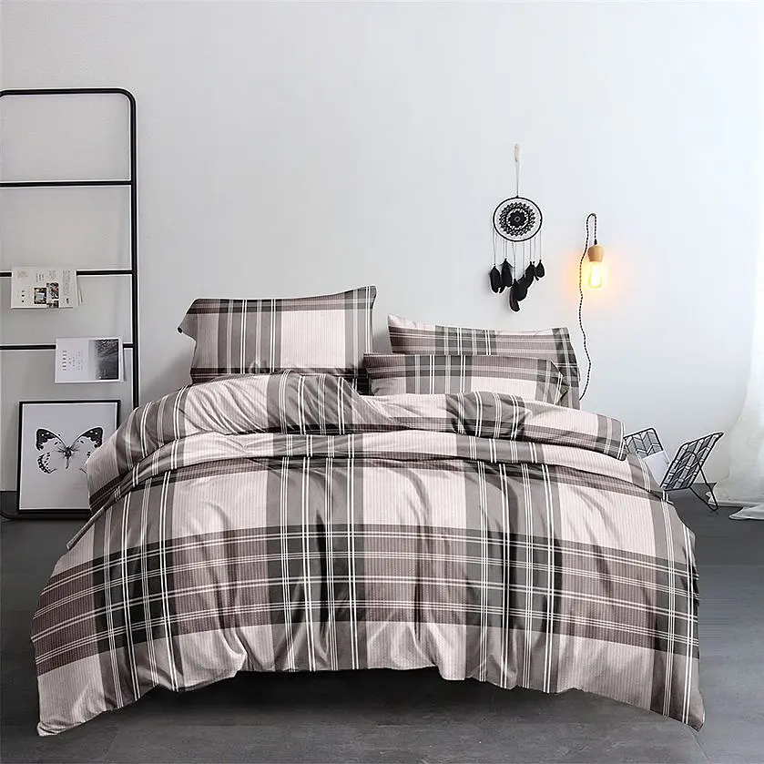 Покривало стьобане Home Line Мікрофібра клітинка 210x220 см коричневе (175484) - фото 2