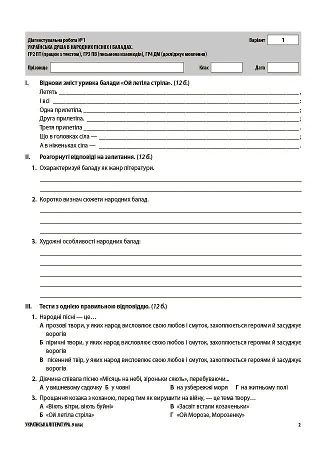 Українська література. Усі діагностувальні роботи. 9 клас - Ольга Куцінко - фото 3