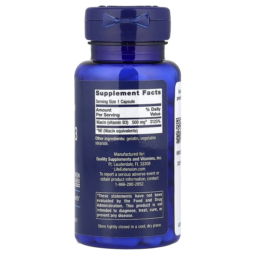 Ніацин Vitamin B3 Niacin, 100 капсул Life Extension vit0004477 - фото 2