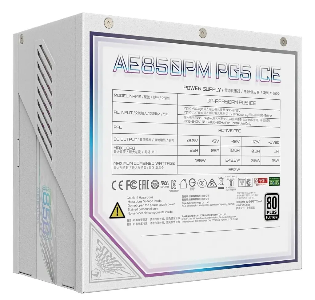 Блок живлення GIGABYTE 850W (GP-AE850PM PG5 ICE) - фото 5