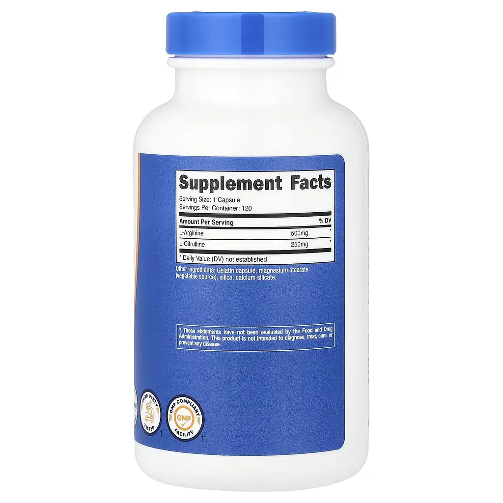 L-аргінін та L-цитрулін Nutricost L-Arginine & L-Citrulline 120 капсул - фото 2