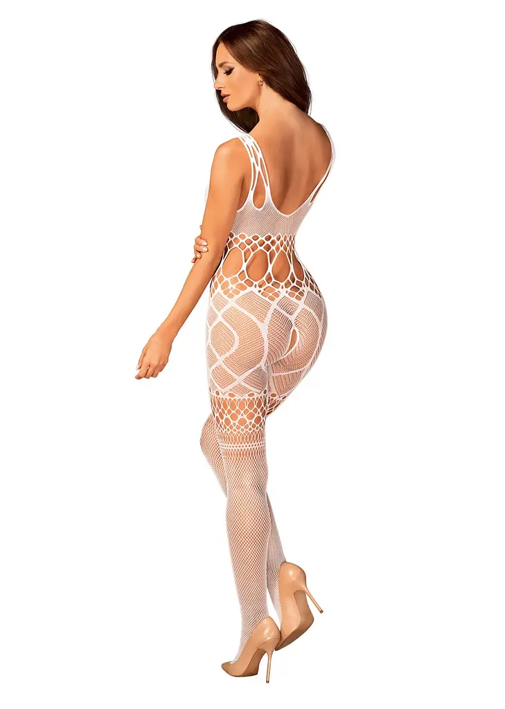 Сітчастий бодістокінг з імітацією топа та шортів Obsessive Bodystocking G330 XL/XXL, white, з доступом - фото 4
