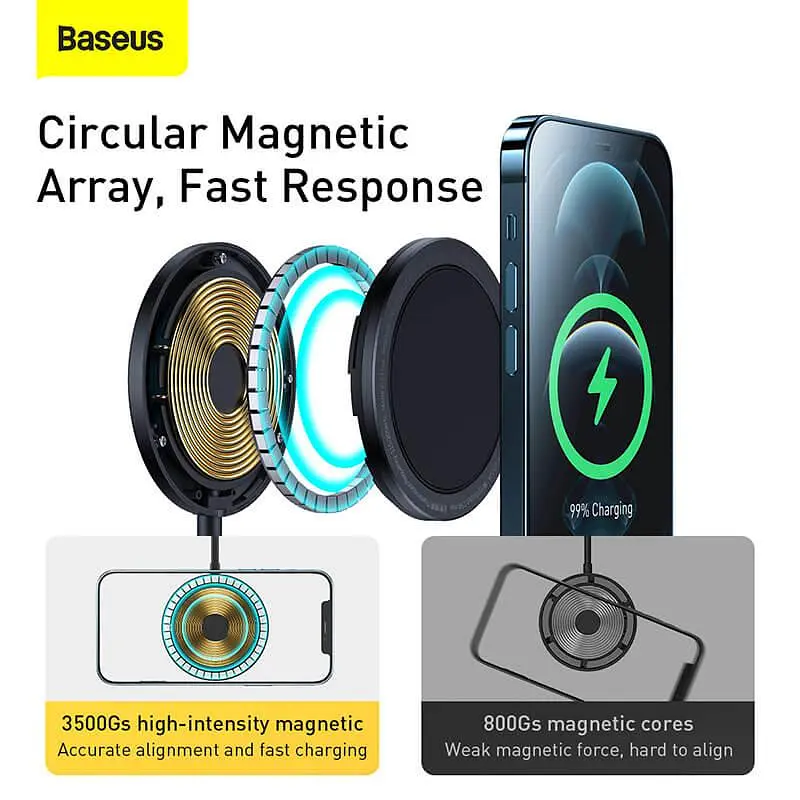 Зарядний пристрій Qi BASEUS Simple Magnetic Stand Wireless Charger 15W Max (CCJJ000001) чорний - фото 9
