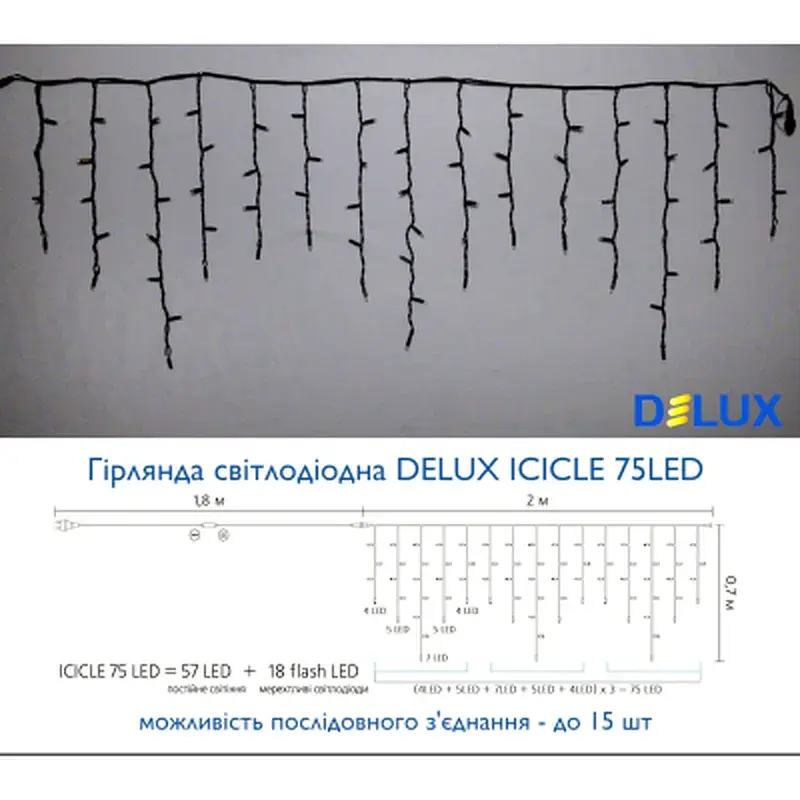 Гірлянда Delux Icicle 75LED 2x0.7m 18 flash білий/чорний IP44 EN (90012952) - фото 3