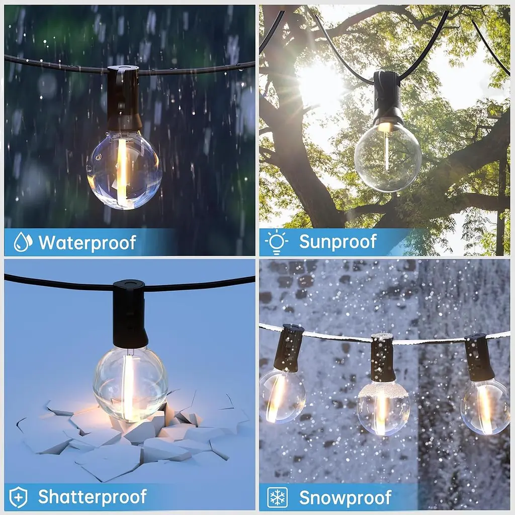 Светодиодная гирлянда Outdoor Power, 10 м Fairy Lights Outdoor Lights с 25+3 лампами G40 IP44 Водонепроницаемые, Внутренние - фото 7