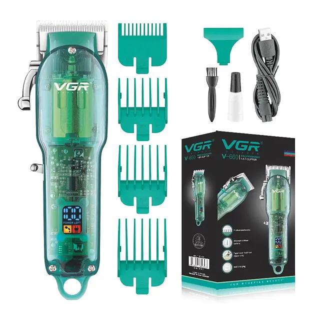 Професійна машинка для стрижки VGR Professional Clipper Transparent Green V-660 - фото 6