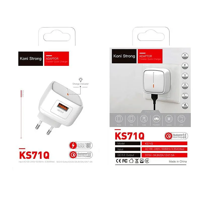 Адаптер мережевий KONI Strong KS71Q 1USB 3A сам блок - фото 3