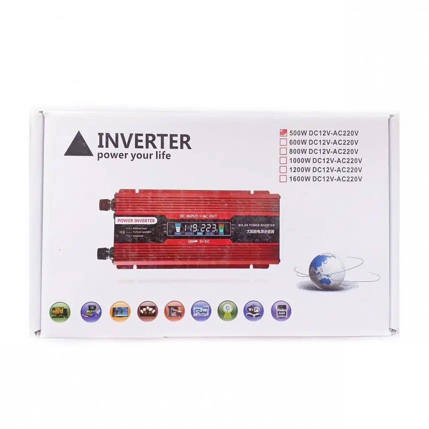 Инвертор напряжения Solar Smart King Power Inverter 009 модифицированная синусоида Red 1 розетка 1 USB экран с 12V на 220V 500W (11031) - фото 5
