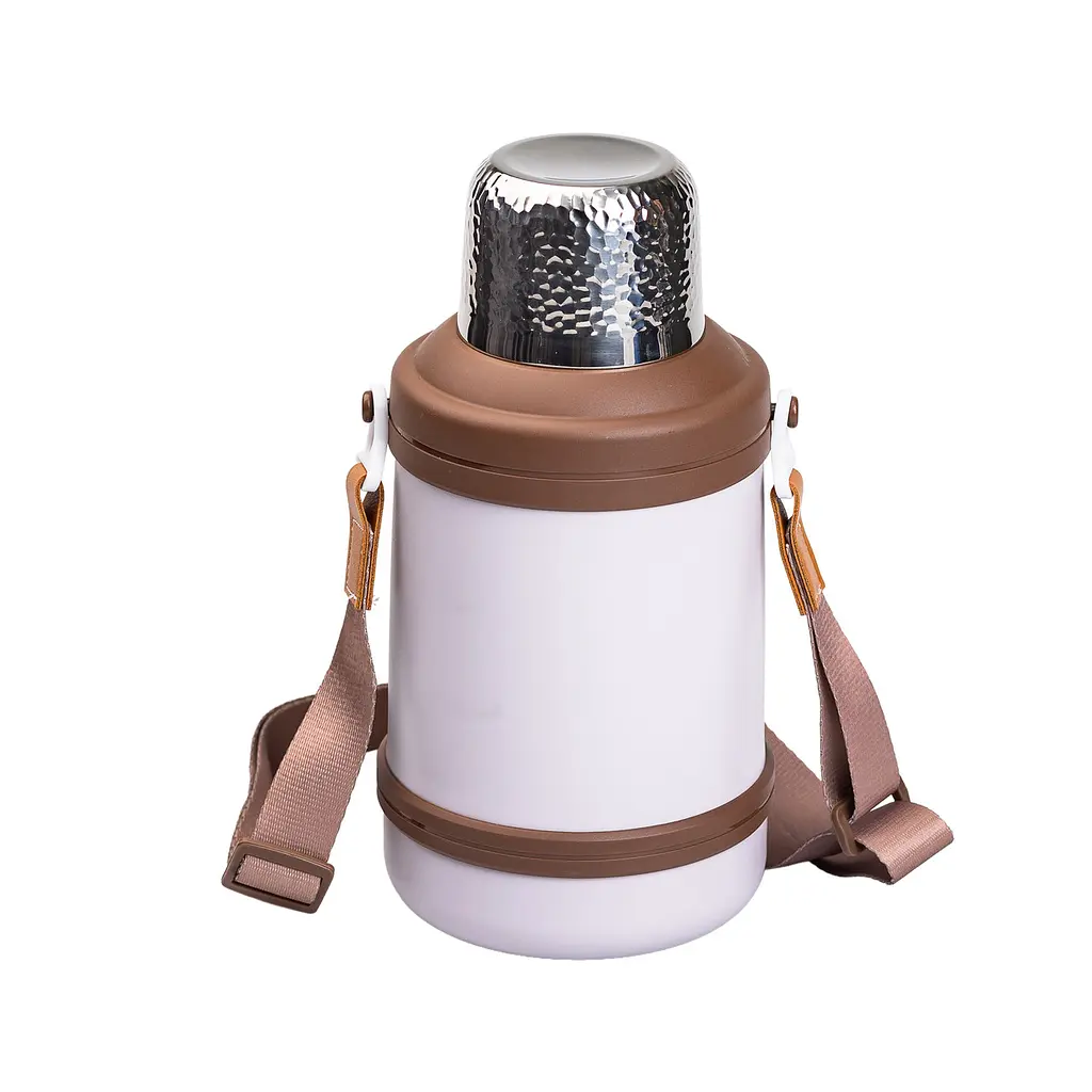 Термос для туризму Vacuum Cup 1,5 л з фліп кришкою та складаними ручками, коричневий Yiwu HP-14-21V - фото 2