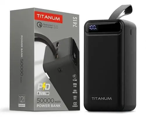 Універсальна мобільна батарея 50000 mAh, Titanum 741S, Black, 22.5 Вт, 2xUSB / Type-C, QC 3.0, PD, LED ліхтарик (TPB-741S-B) - фото 4