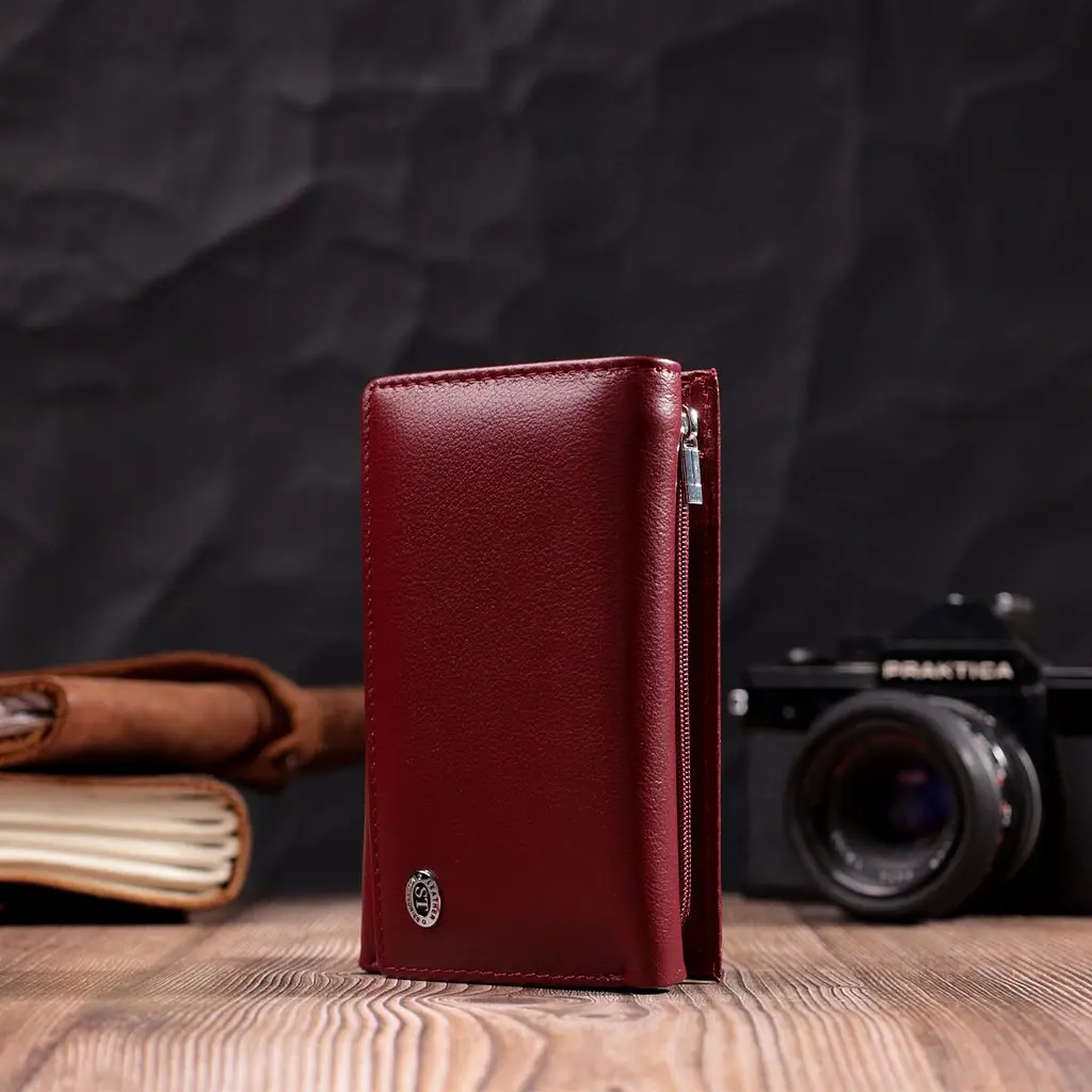 Симпатичний жіночий гаманець у три складання з натуральної шкіри ST Leather 19470 бордовий - фото 6
