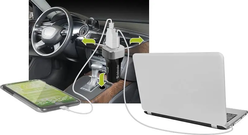 Автозарядка 2xUSB 27W (USB-C + USB-A) UCG-01 5V/5.4A Defender - фото 3