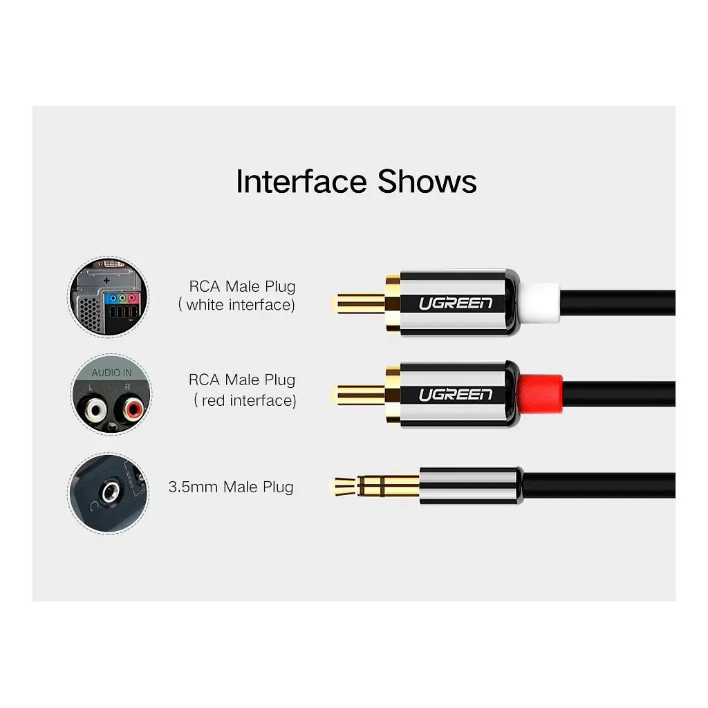 Кабель мультимедійний 3.5mm M to 2xRCA M 5.0m AV116 black Ugreen (10591) - фото 2