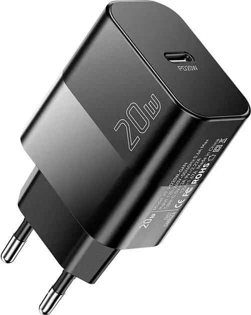 Комплект Essager: зарядний пристрій 20W (USB-C) + кабель USB-C-USB-C, EU, чорний - фото 10