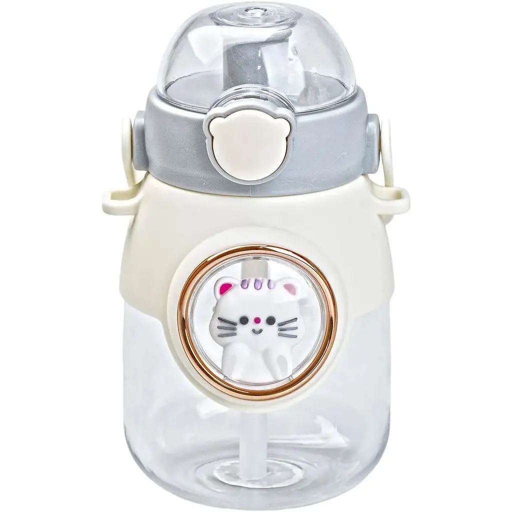 Бутылка для воды Happy Life детская 820 мл с ручкой и ремешком серый HPGM2217G - фото 2