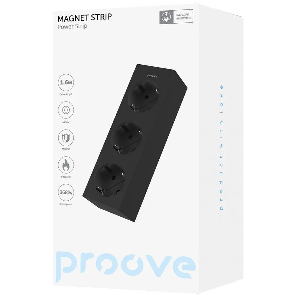 Мережевий фільтр Proove Magnet Strip (3xAC) 1.6m black (PSMS25000001) - фото 2