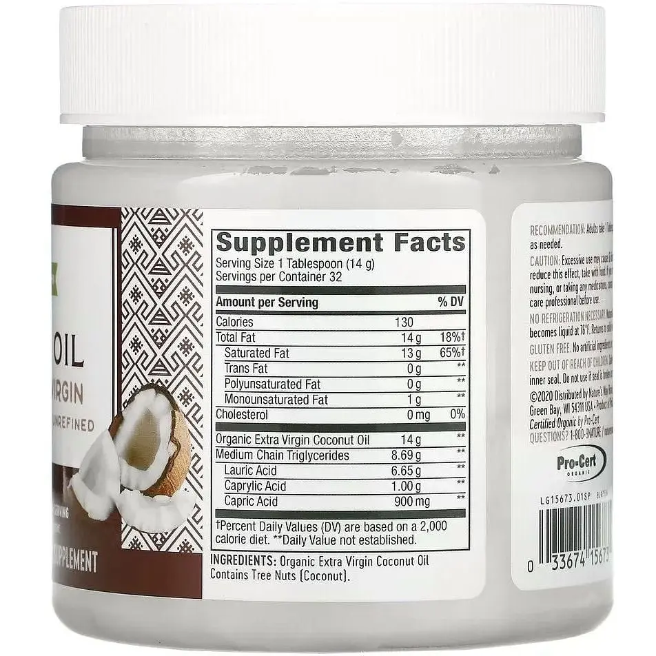Замінник харчування Nature's Way Organic Coconut Oil Extra Virgin 453 г - фото 2