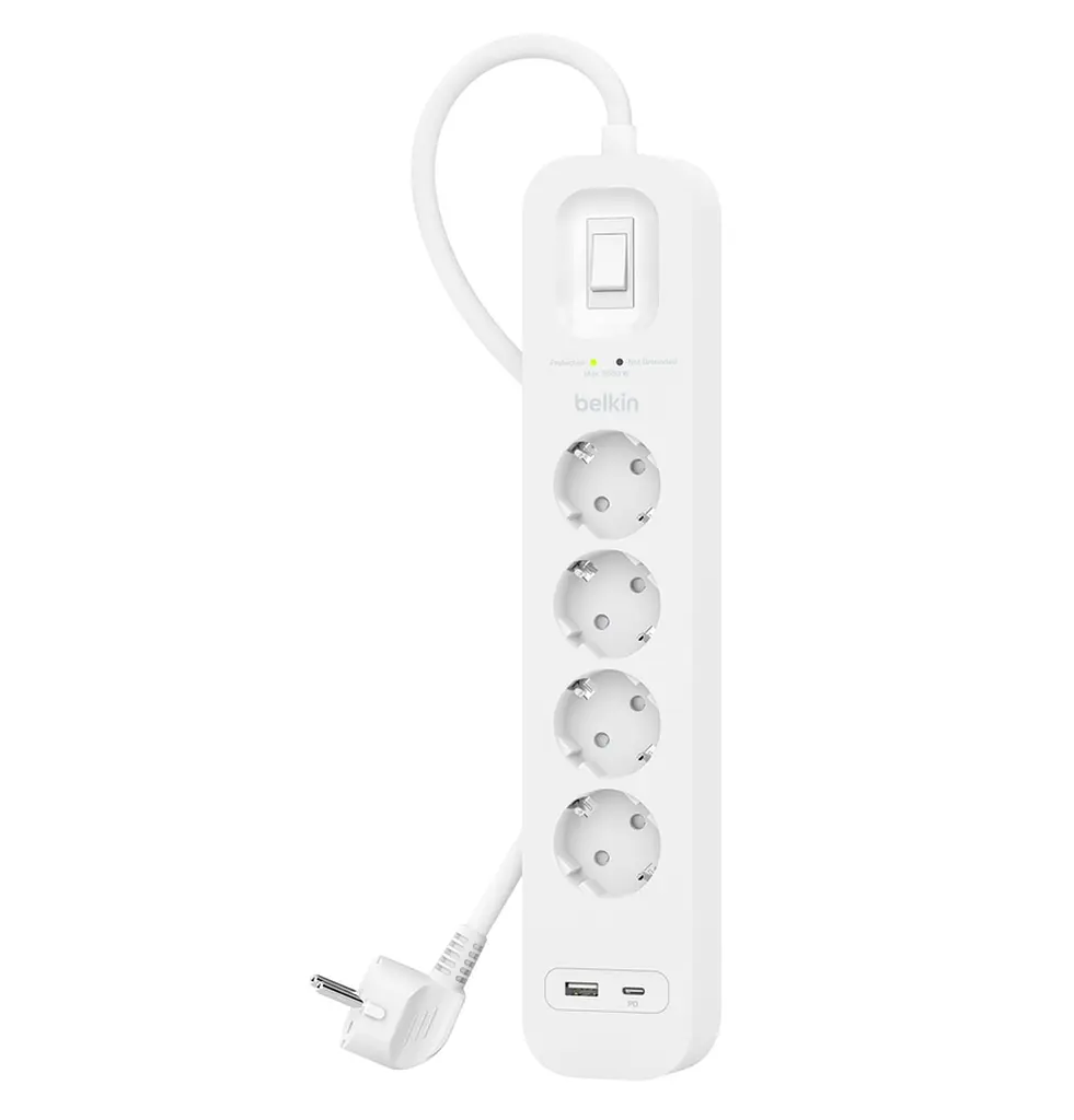Belkin Підовжувач мережевий 2м, 4хТип, 16А, USB-A/USB-C 18Вт, фільтр, білий - фото 2