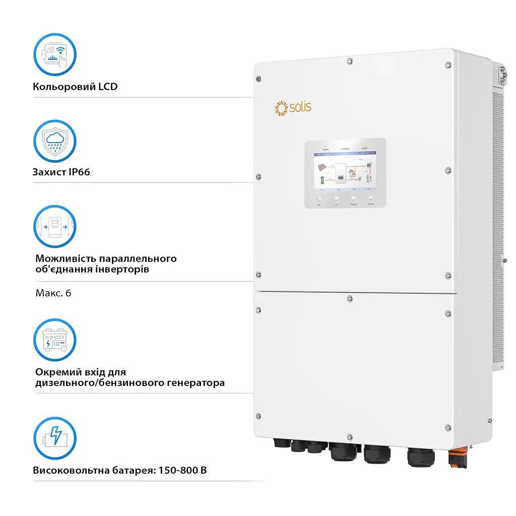 Solis Гібридний інвертор трифазний S6 30кВт, 3xMPPT, DC, для HV Batteries - фото 3