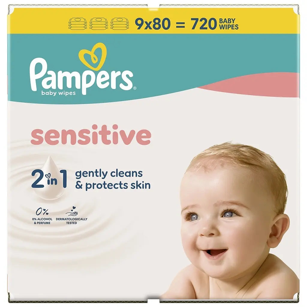 Дитячі вологі серветки Pampers Sensitive, 720 шт (8006530134750) - фото 2