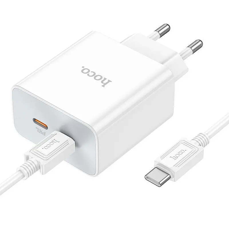 Адаптер мережевий HOCO Type-C to Type-C Cable Leader dual port(2C) charger C108A білий набір для заряджання - фото 4