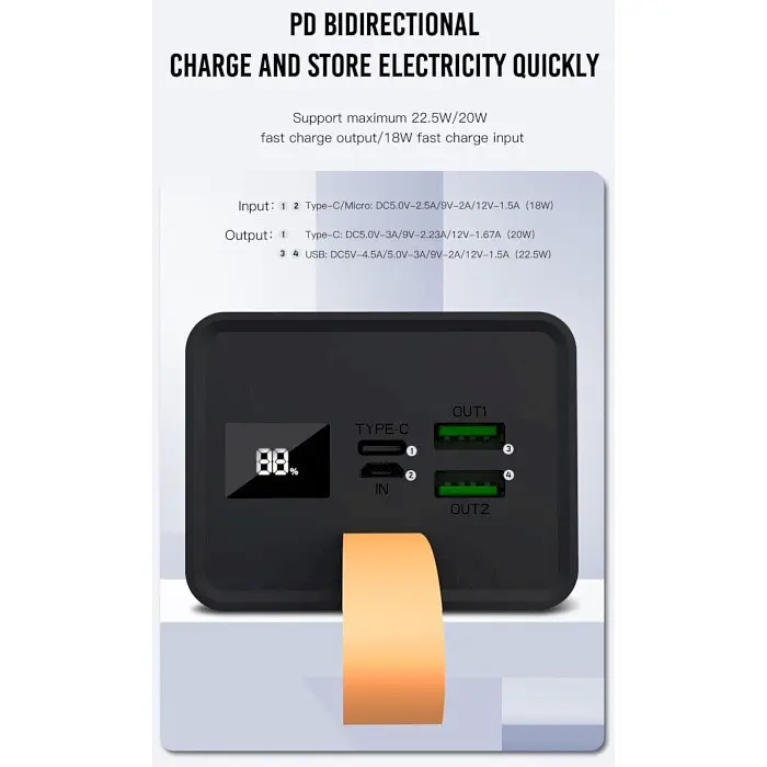 Портативный внешний аккумулятор XO PR129 20000mAh (PD20W+QC22.5W) Черный - фото 3