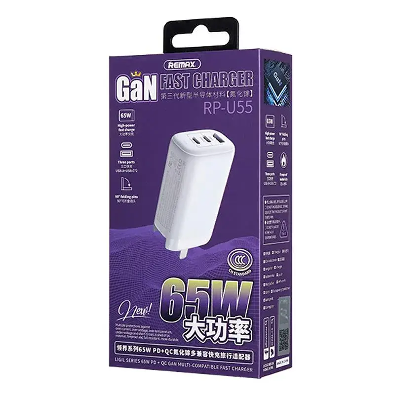 Мережевий зарядний пристрій Remax Ligil Series 65W PD + QC Fast Charger White (RP-U55) - фото 5