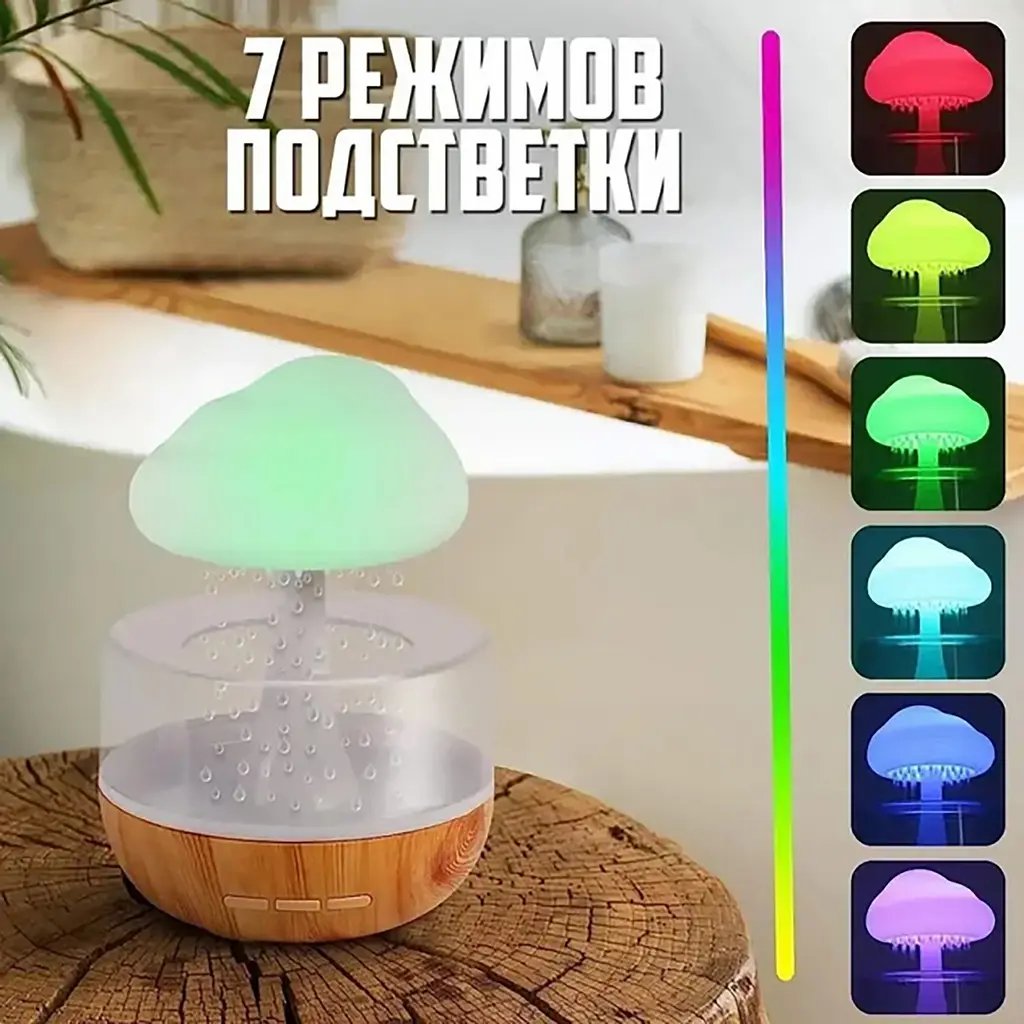Зволожувач повітря з ефектом дощу з підсвічуванням RGB нічник у вигляді гриба, A-plus 86626 - фото 7