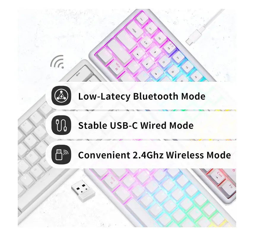 Клавіатура ігрова механічна Motospeed SK-66 Wireless White Hot Swap Gateron Blue - фото 3