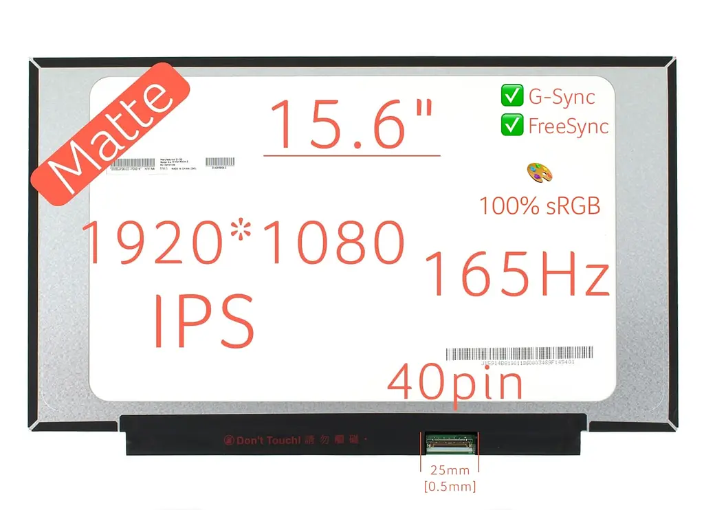 Матриця B156HAN12.H екран для ноутбука 15.6" IPS / 165Hz G-Sync+FreeSync / 1920×1080 /, матова / 40pin 0.5mm / 300nit / 100% sRGB / 85°.85°.85°.85° / 1000:1