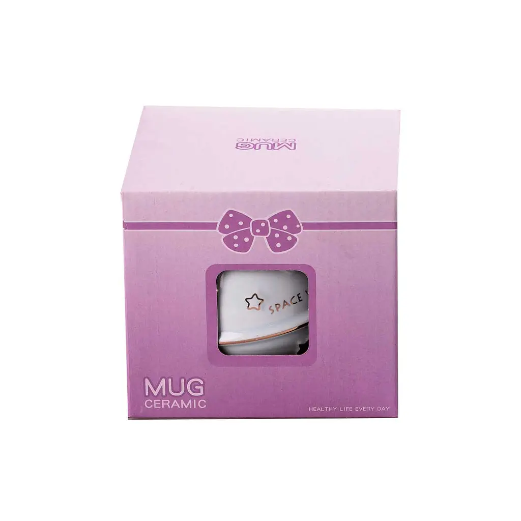 Чашка керамическая Happy Life Space Walk с крышкой и ложкой голубая 400 мл HP8226BL - фото 3