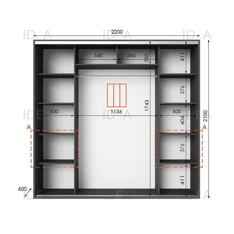Шафа-купе Idea серія 7 220 x 60 x 210 см Антрацит - фото 2