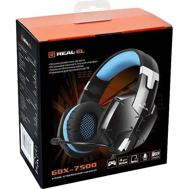 Ігрові навушники REAL-EL GDX-7500 Black/Blue (EL124100015) [112554] - фото 7