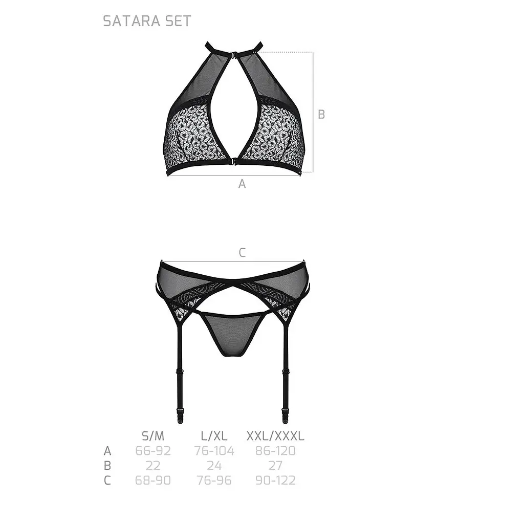 Комплект білизни Passion SATARA SET S/M black, топ, пояс для панчіх, стрінги - фото 5
