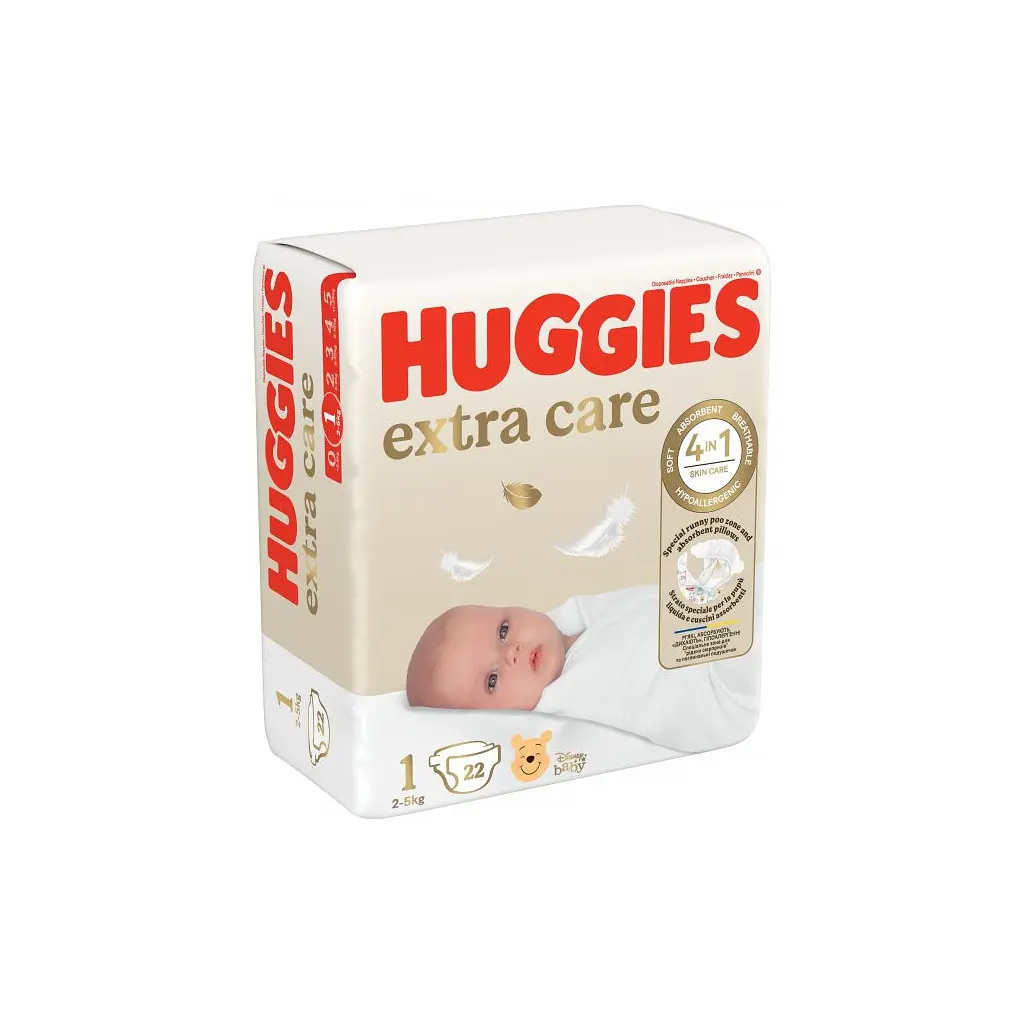 Підгузки Huggies Extra Care розмір 1 (2-5 кг) 22 шт. (5029053583235)