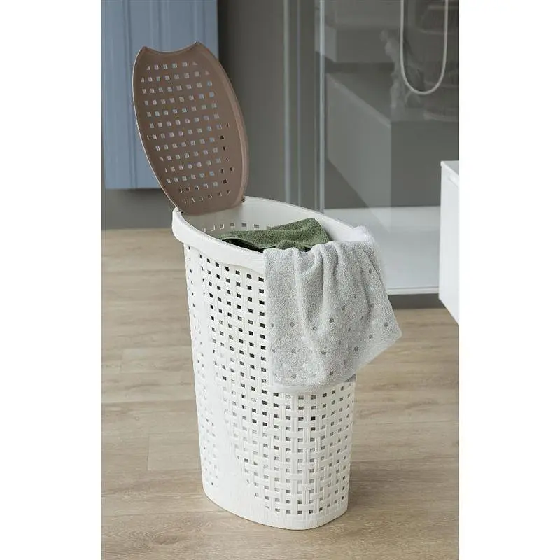 Кошик для білизни 43L PAGLIA 31,5x40x60h з кришкою, молочний - фото 2