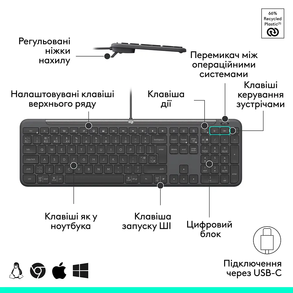 Клавіатура Signature Slim K620 Wired Keyboard for Business - GRAPHITE (920-013333) Logitech teh0022929 - фото 7