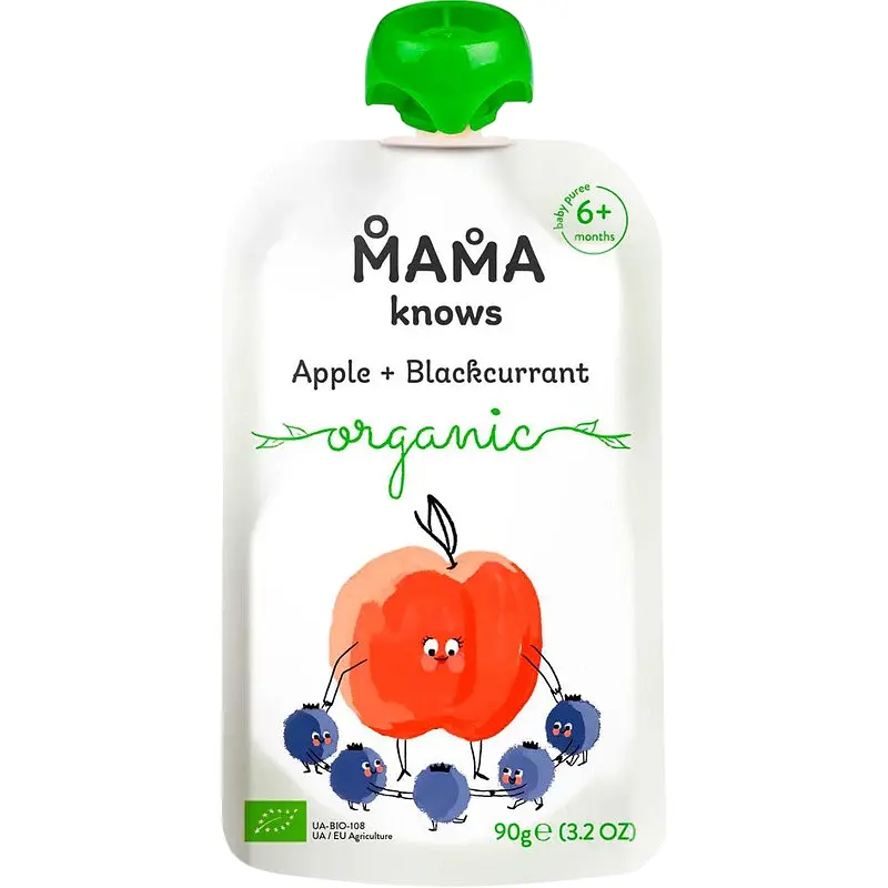 Упаковка пюре Mama knows з яблук та чорної смородини органічне 900 г (90 г х 10 шт.) - фото 2