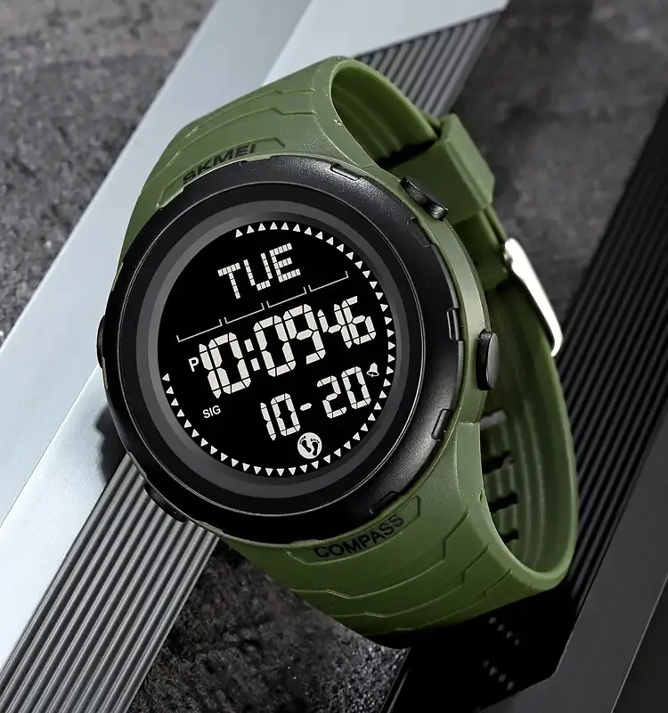 Годинник чоловічий наручний спортивний Skmei 2166 Compass з компасом і крокоміром (Зелений з чорним) - фото 4