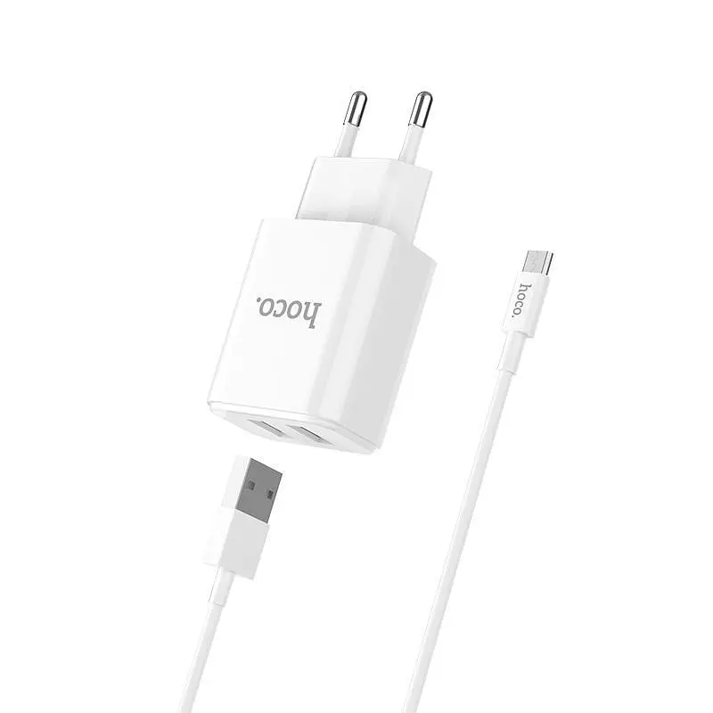 Мережевий зарядний пристрій Hoco C62A 2USB 2.1A White + USB Cable XiaomicroUSB - фото 2
