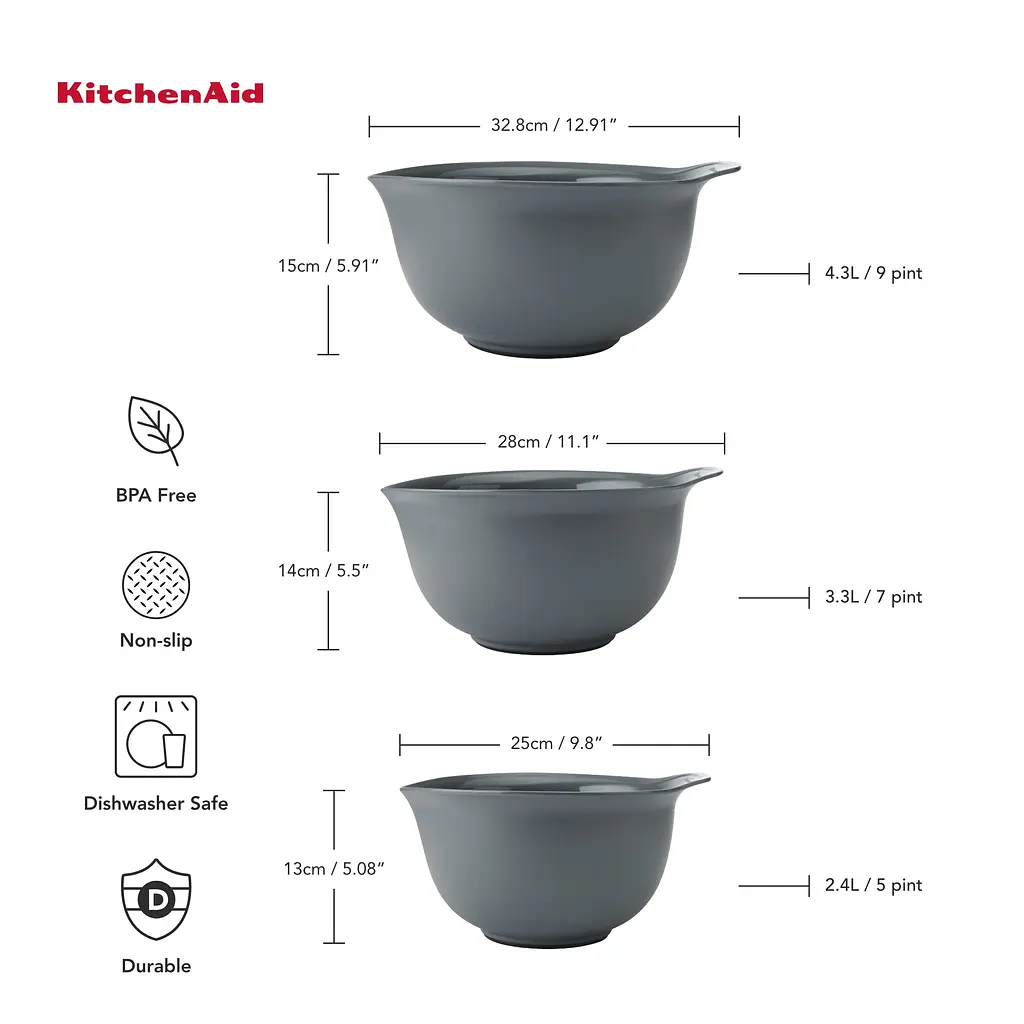 Набір мисок для змішування KitchenAid Coreline сірий 3 шт. (KQG175OSCGG) - фото 10